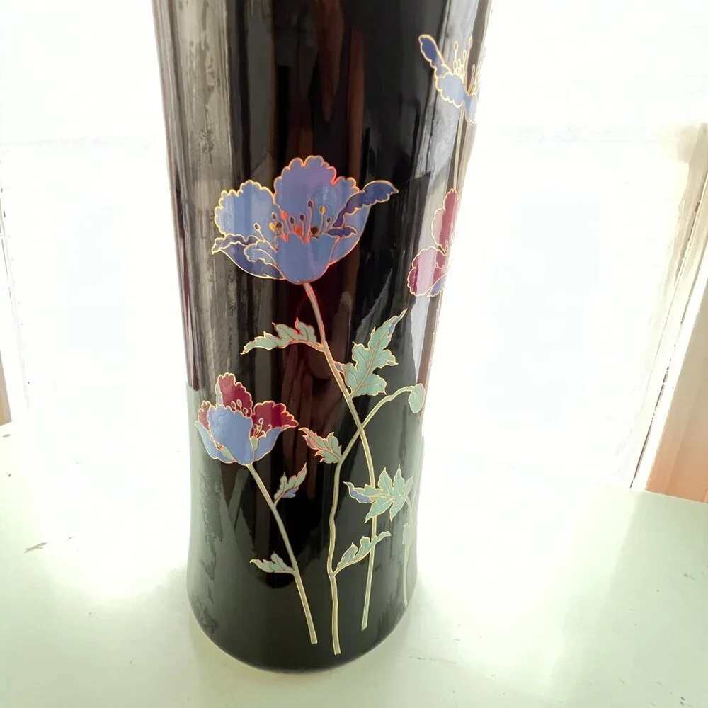 Vintage 1970's Hand Painted Windflower Poppy Vase.